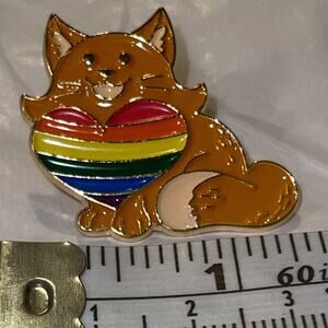Rainbow Heart Cat Pin Brooch